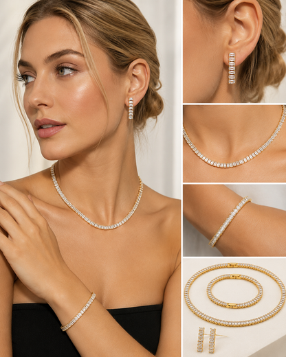 Baguette Tennis Set – Halskette, Armband & Ohrringe
