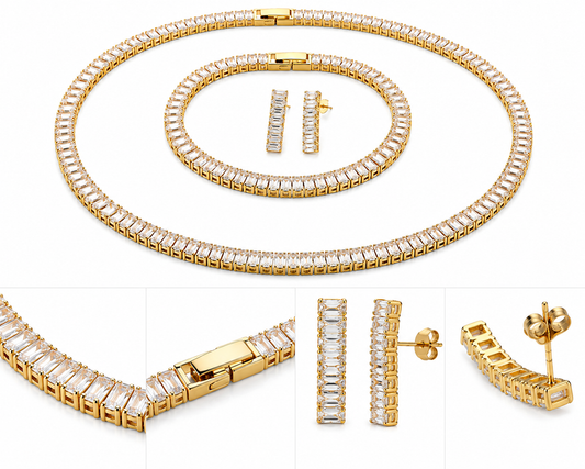 Baguette Tennis Set – Halskette, Armband & Ohrringe