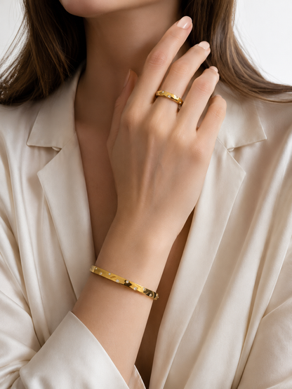 Luna - Armreif & Ring Set- 18k vergoldet