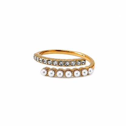Perlen x Kristall Spiralring | 18K Vergoldet